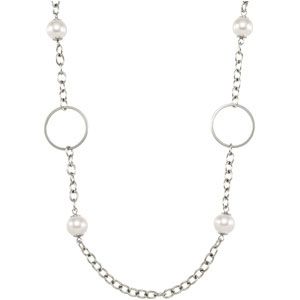 12.0mm White Swarovski Pearl & Stainless Steel Necklace