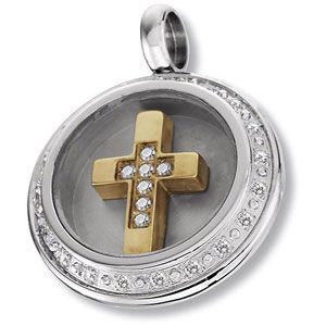 Amalfi&trade; Stainless Steel Cross Pendant with CZ's