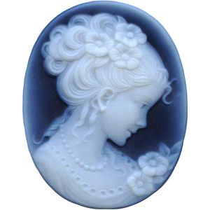 Oval Genuine Black Agate Victorian Lady (C) Cameo