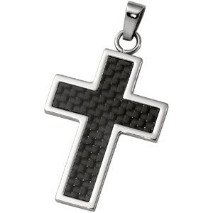 Stainless Steel Cross Pendant with Carbon Fiber