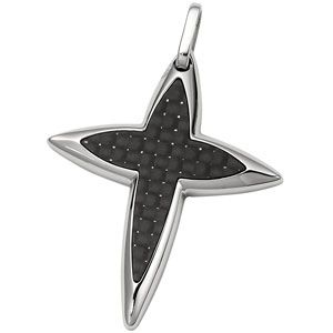 Stainless Steel Star Cross Pendant with Carbon Fiber
