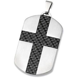 Stainless Steel Dog Tag Pendant with Carbon Fiber Cross & G-lock