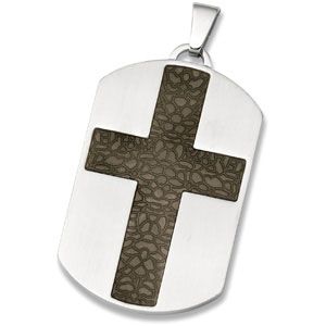 Stainless Steel Dog Tag Pendant with Cross
