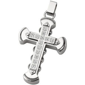 Stainless Steel Cross Pendant with CZ's
