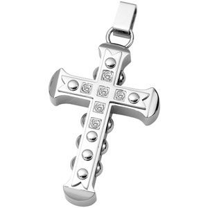 Stainless Steel Cross Pendant with CZ's