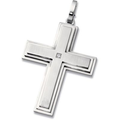 Stainless Steel Cross Pendant with Diamond