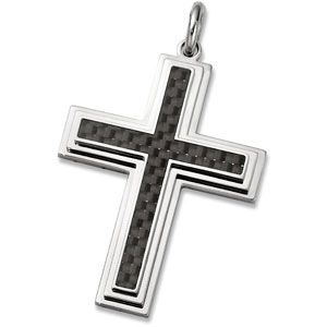 Stainless Steel Cross Pendant with Carbon Fiber