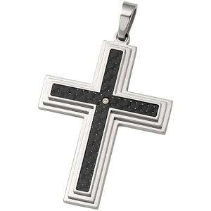 Stainless Steel & Gold Cross Pendant with Diamond & Carbon Fiber