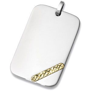 Stainless Steel & 14kt Yellow Rectangular Dog Tag Pendant