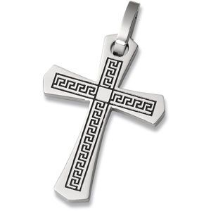 Stainless Steel Cross Pendant with Greek Key & Enamel