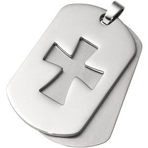 Stainless Steel Double Dog Tag Cross Pendant
