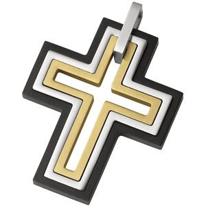 Stainless Steel Cross Pendant with Black and Gold Immerse Plating