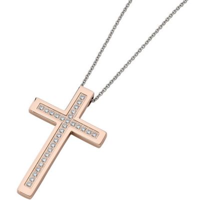 Amalfi™ Stainless Steel & 14K Rose or 23K Gold Plated Necklace with CZ's