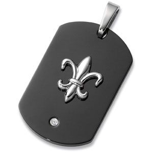 Stainless Steel Fleur-de-lis Dog Tag Pendant with Diamond & Immerse Plating