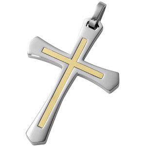 Stainless Steel &14kt Yellow Cross Pendant