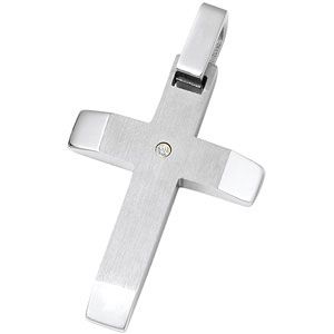 Stainless Steel Cross Pendant with Diamond