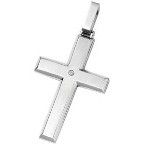 Stainless Steel Cross Pendant with Diamond