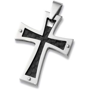 Stainless Steel Iron Cross Pendant with Black Carbon Fiber