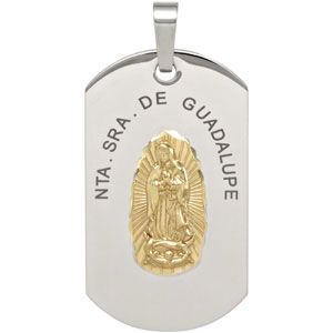 Stainless Steel Dog Tag with 10KT or 14KT Gold Quadalupe Center