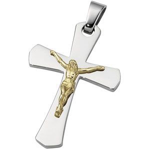 Joyas Alternativas&trade; Stainless Steel & 10kt Yellow Crucifix Pendant