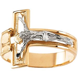 Two Tone Men's Crucifix Ring