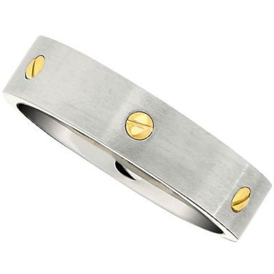 Stainless Steel Ring with 18kt Yellow Screw Accents
