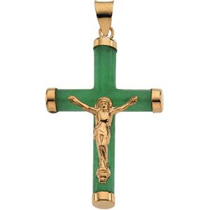 Green Jade Round Crucifix Pendant