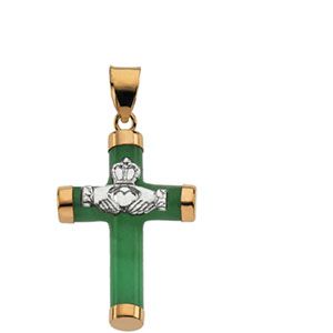 Green Jade Round Claddaugh Cross Pendant