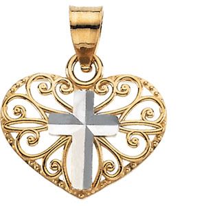 Two Tone Cross Heart Pendant