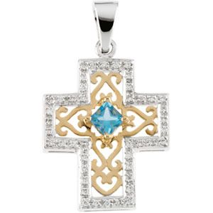 Semi-Set Anniversary Cross Pendant