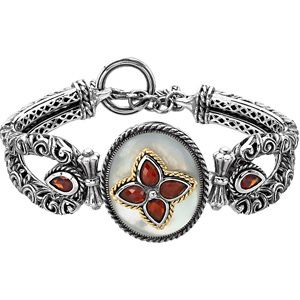 Genuine Mother of Pearl & Mozambique Garnet Bracelet