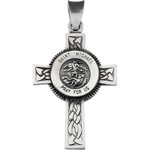Two Tone Saint Michael Cross Pendant