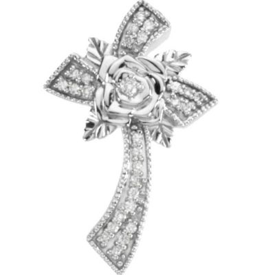 Floral Style Diamond Cross Pendant