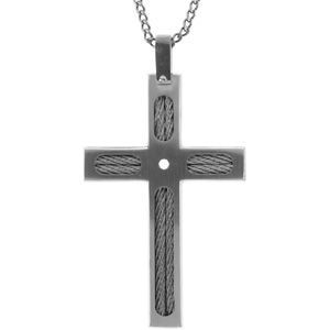 Black Ion Plated Cable Cross with Diamond