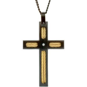 Ion Plated Diamond & Cable Cross Necklace