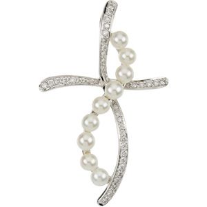 Diamond & Freshwater Cultured Pearl Cross