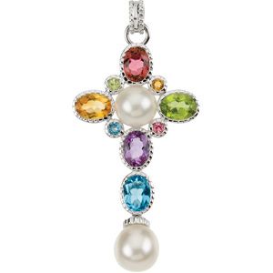 Gemstone & Pearl Cross
