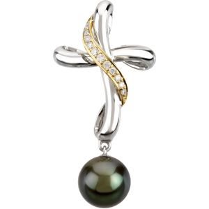 Tahitian Pearl & Diamond Cross Pendant