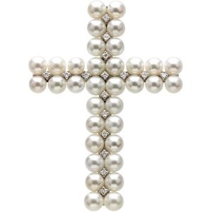 Freshwater Cultured Pearl & Diamond Cross Pendant