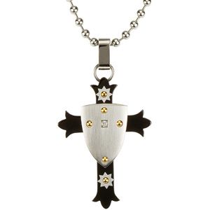 Ion Plated Diamond Cross Shield with 30 inch Bead Chain