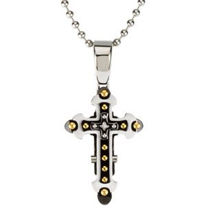 Ion Plated Diamond Cross with 30 inch Bead Chain