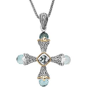 Genuine Sky Blue Topaz Cross Necklace