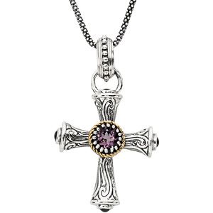 Genuine Amethyst & Sapphire Cross Necklace
