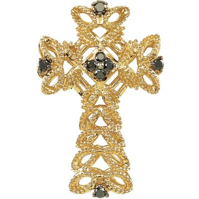 1/6 ct tw Sterling Silver Cross Pendant with Gold Plating and Black Diamonds