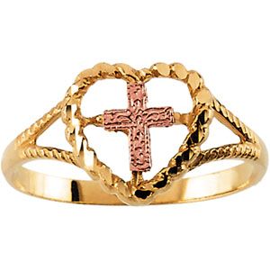 14KY/Rose Cross/Heart Ring