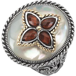 Genuine Mother of Pearl & Mozambique Garnet Ring