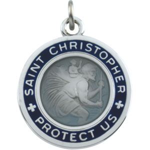 Blue Enamel St. Christopher Medal