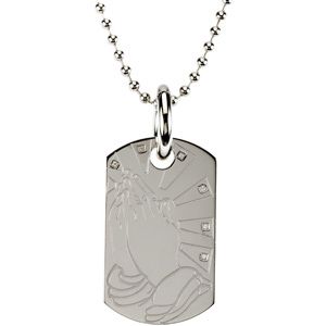 Praying Hands Dog Tag with 30 inch Bead Chain