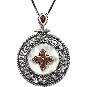 Genuine Mother of Pearl & Mozambique Garnet Pendant Necklace