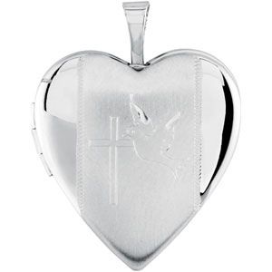 Heart Locket Engraved with Cross and Dove